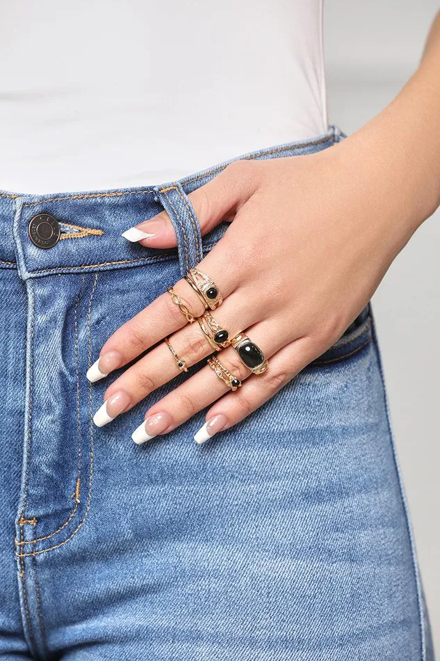 Lilly039s Kloset Jewelry Women Black and Gold Ring Set