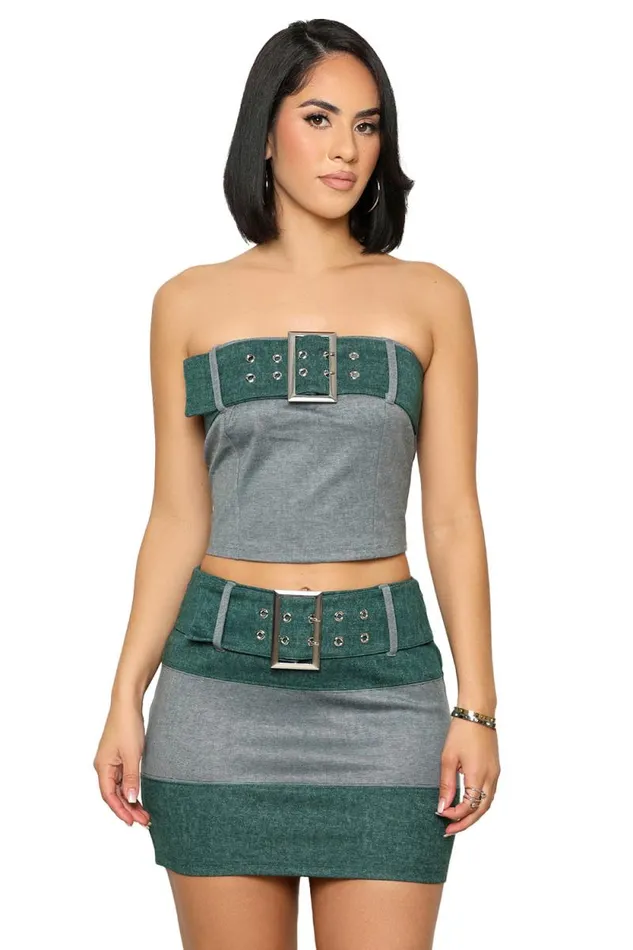 Lilly039s Kloset Sets Women Buckle Up Skirt Set Forest Green