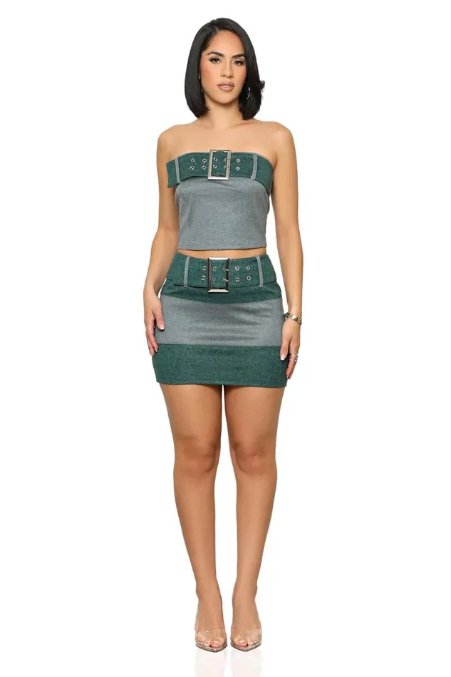 Lilly039s Kloset Sets Women Buckle Up Skirt Set Forest Green