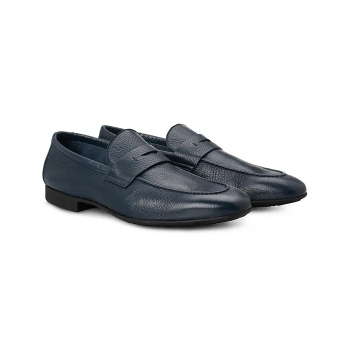 Loafers Men Moreschi Navy Blue Leather Loafer