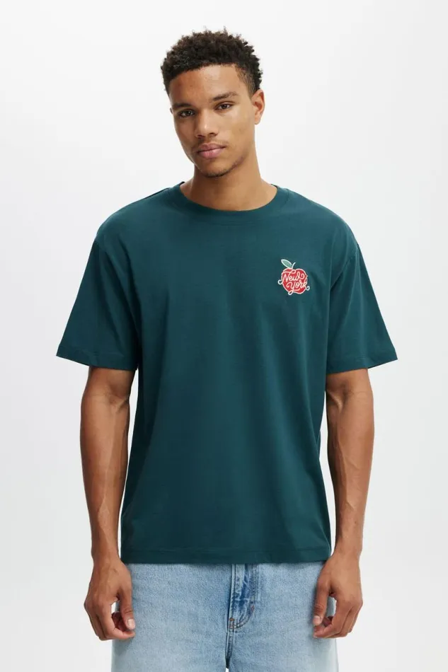 Loose Fit Art TShirt Deep Sea Tealny Big Apple Men Cotton On Tees and Tanks
