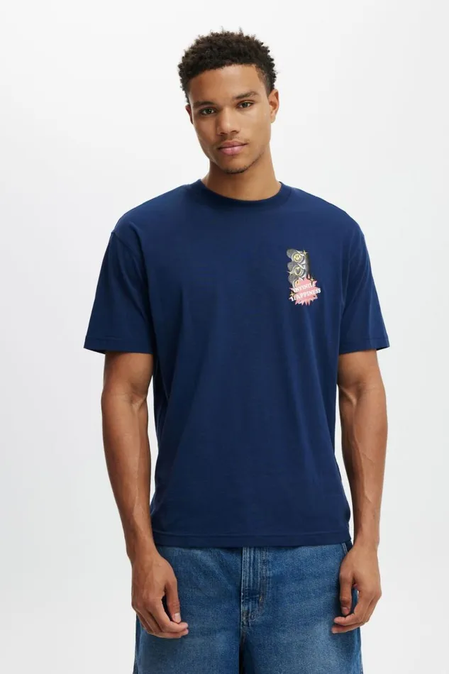 Loose Fit Art TShirt Indigo Euphoric Lights Men Cotton On Tees and Tanks