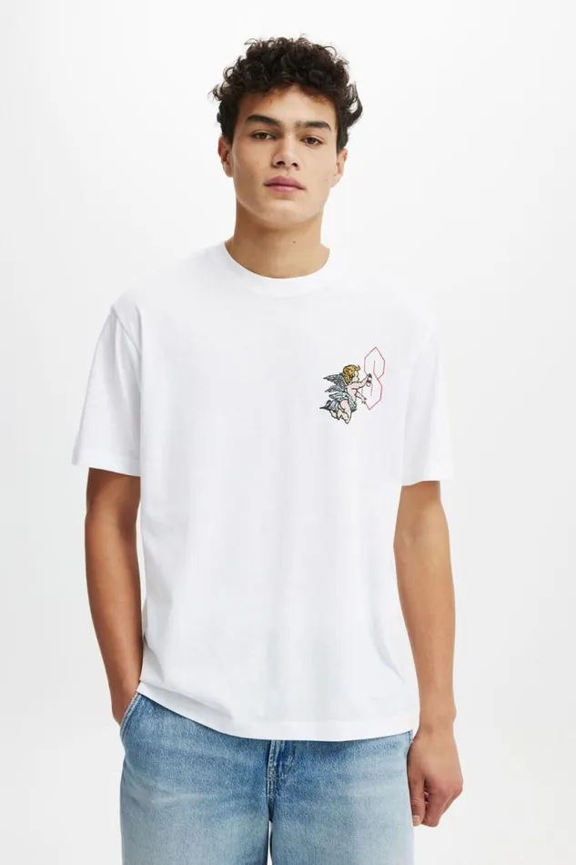 Loose Fit Art TShirt White Cherub Tag Men Cotton On Graphic TShirts