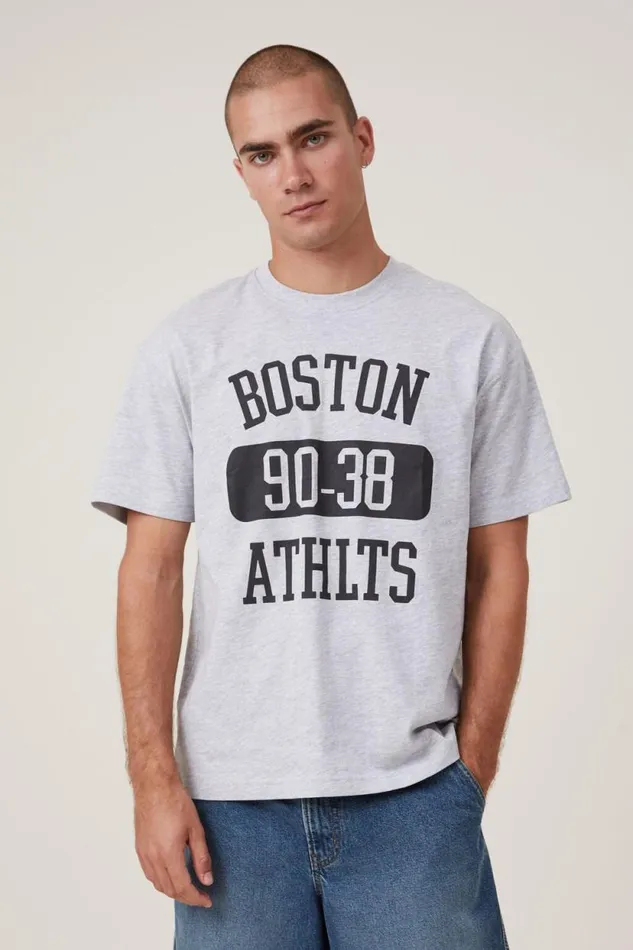 Loose Fit College TShirt Light Grey Marle Boston Ath Men Cotton On Tees and Tanks Loose Fit College TShirt Light Grey Marle Boston Ath Men Cotton On Tees and Tanks