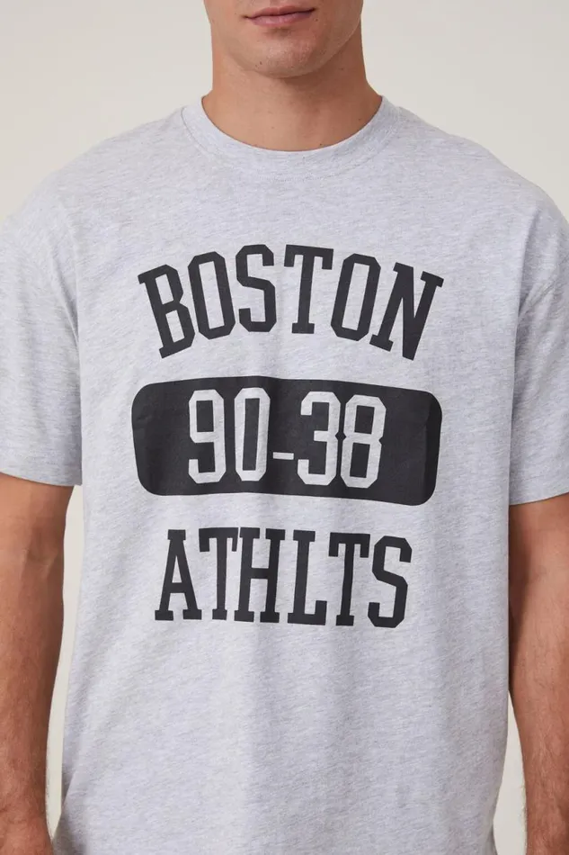 Loose Fit College TShirt Light Grey Marle Boston Ath Men Cotton On Tees and Tanks