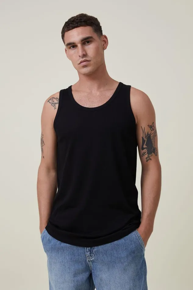 Loose Fit Rib Tank Black Men Cotton On Tees and Tanks