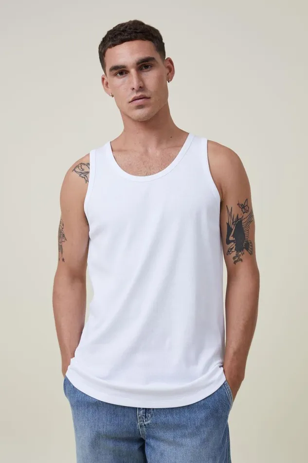Loose Fit Rib Tank White Men Cotton On Tees and Tanks
