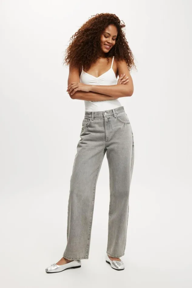 Loose Straight Jean Ash Grey Women Cotton On Pants