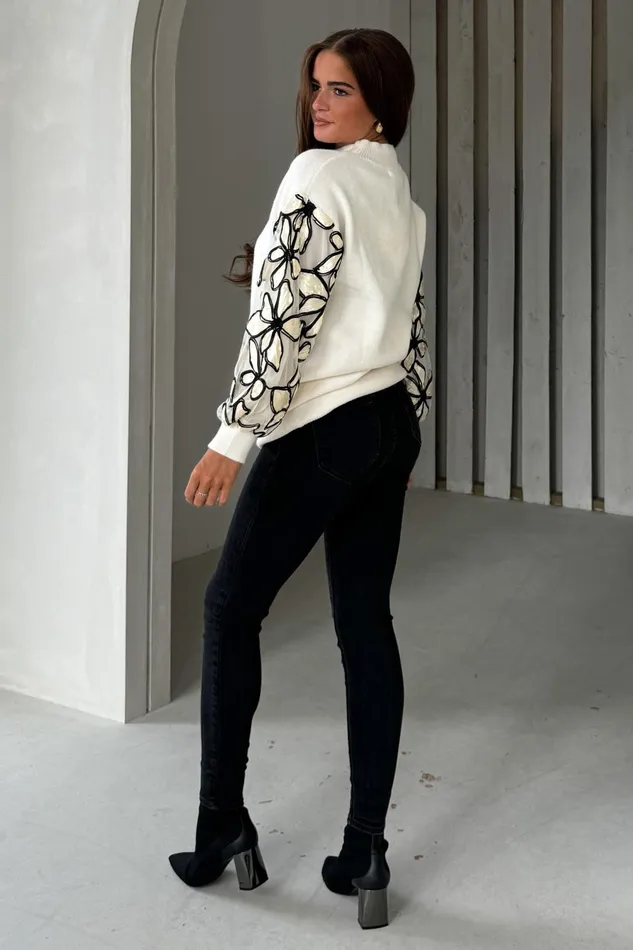Lori Cream Knit Floral Sleeve Jumper Dress Women Girl In Mind Knitwear
