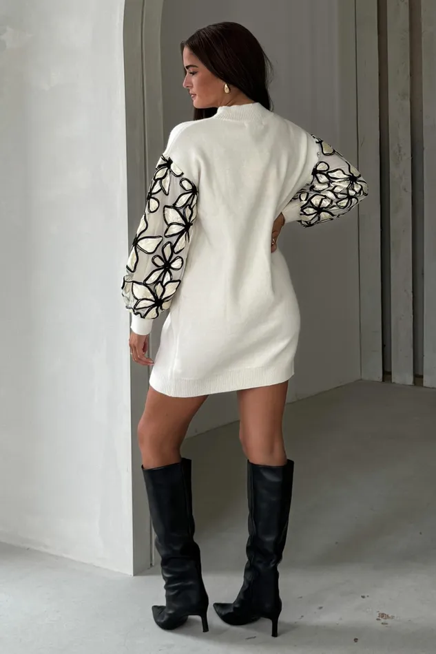 Lori Cream Knit Floral Sleeve Jumper Dress Women Girl In Mind Knitwear