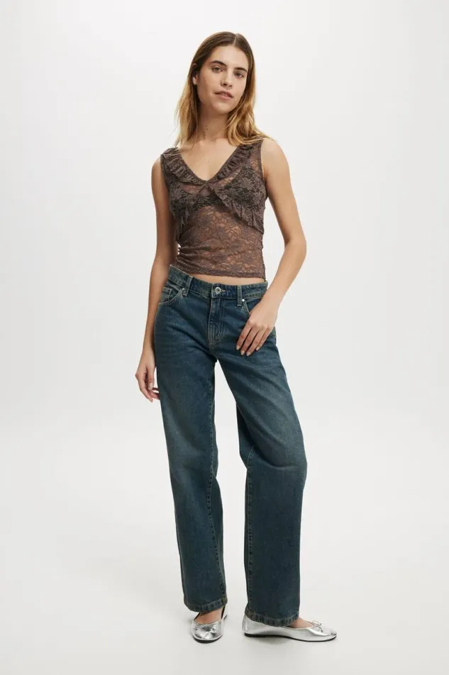Low Rise Straight Jean Rust Blue Women Cotton On Pants
