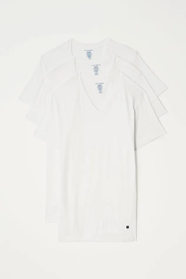 Lucky Brand 3 Pack Vneck Undershirts White Men Underwear and Sleepwear