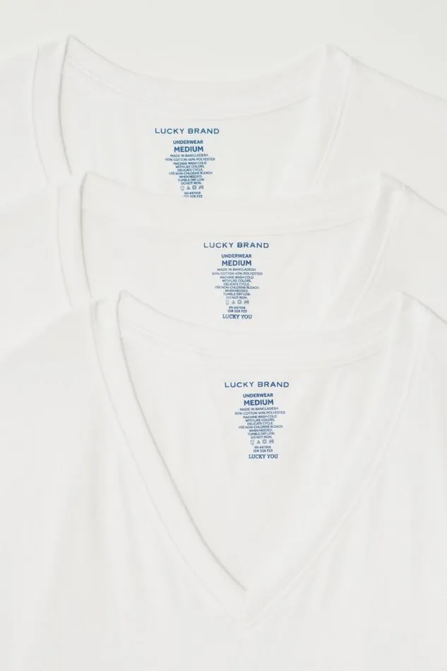 Lucky Brand 3 Pack Vneck Undershirts White Men Underwear and Sleepwear