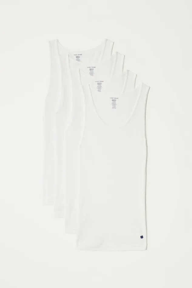 Lucky Brand 4 Pack Ashirt Tank Tops White Men Underwear and Sleepwear