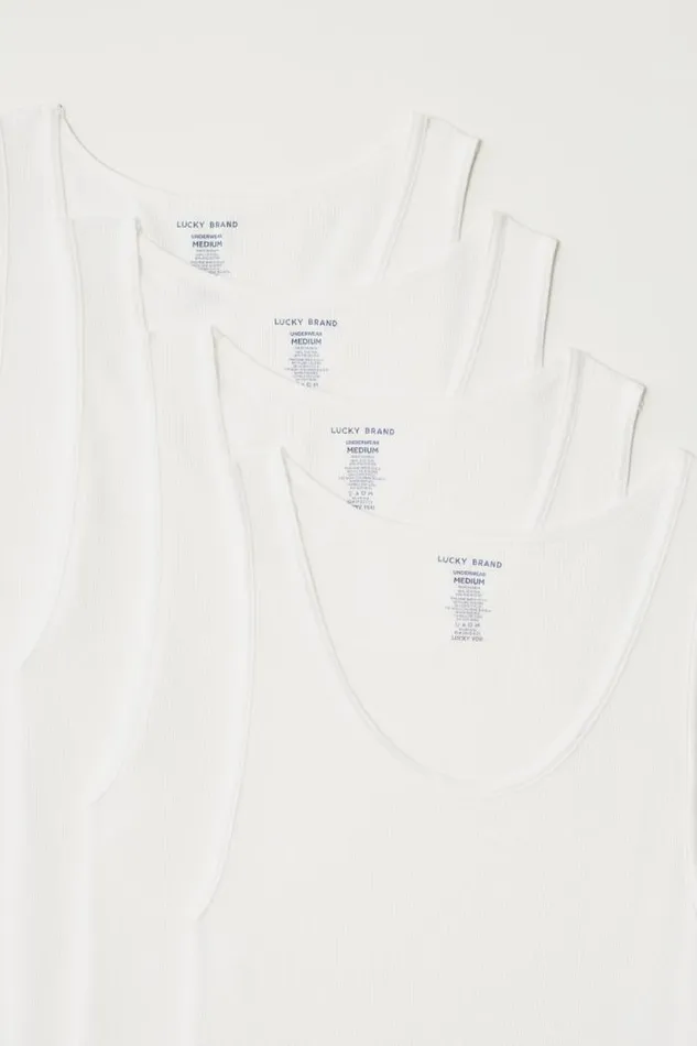 Lucky Brand 4 Pack Ashirt Tank Tops White Men Underwear and Sleepwear