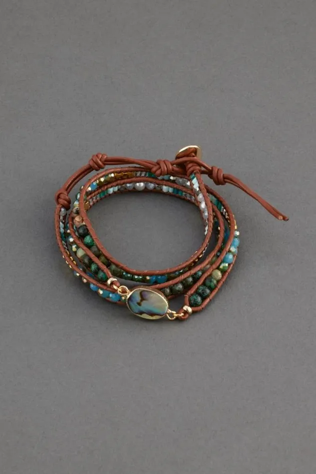 Lucky Brand Abalone Beaded Layer Bracelet Gold Women Jewelry