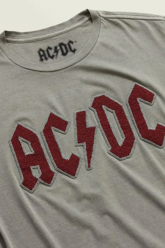 Lucky Brand Acdc Beaded Boyfriend Tee Castle Rock Women Graphic Tees