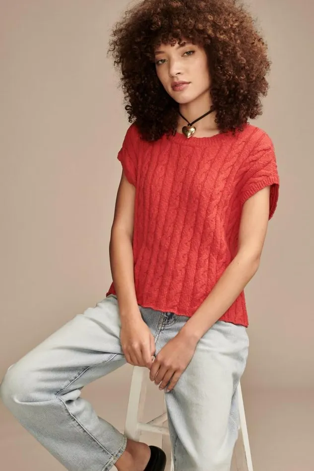 Lucky Brand Baby Cable Crew Sweater Bittersweet Women Sweaters and Sweatshirts