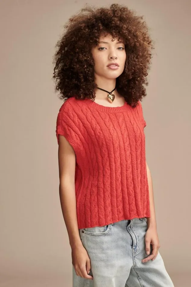 Lucky Brand Baby Cable Crew Sweater Bittersweet Women Sweaters and Sweatshirts