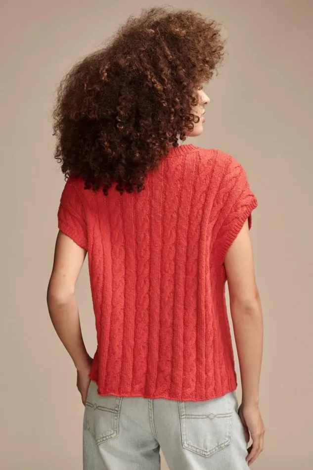 Lucky Brand Baby Cable Crew Sweater Bittersweet Women Sweaters and Sweatshirts
