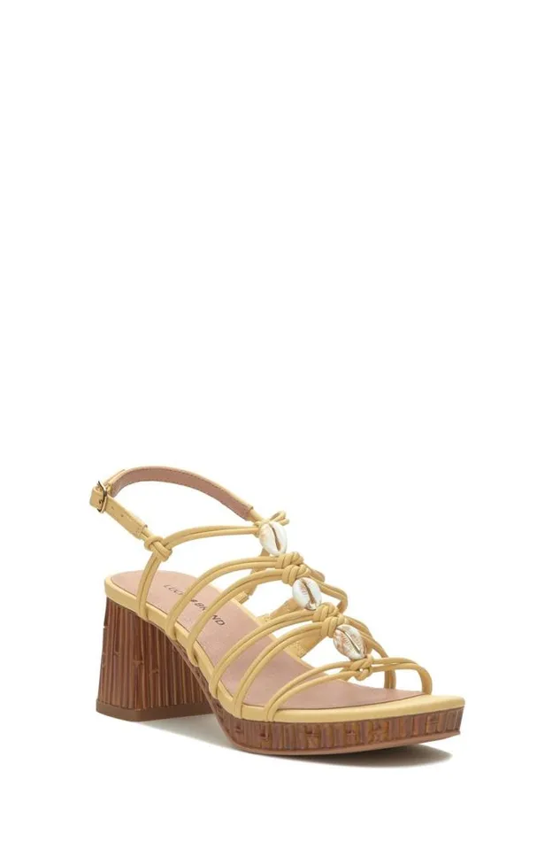 Lucky Brand Bassie Strappy Shell Block Heel Light Yellow Women Shoes
