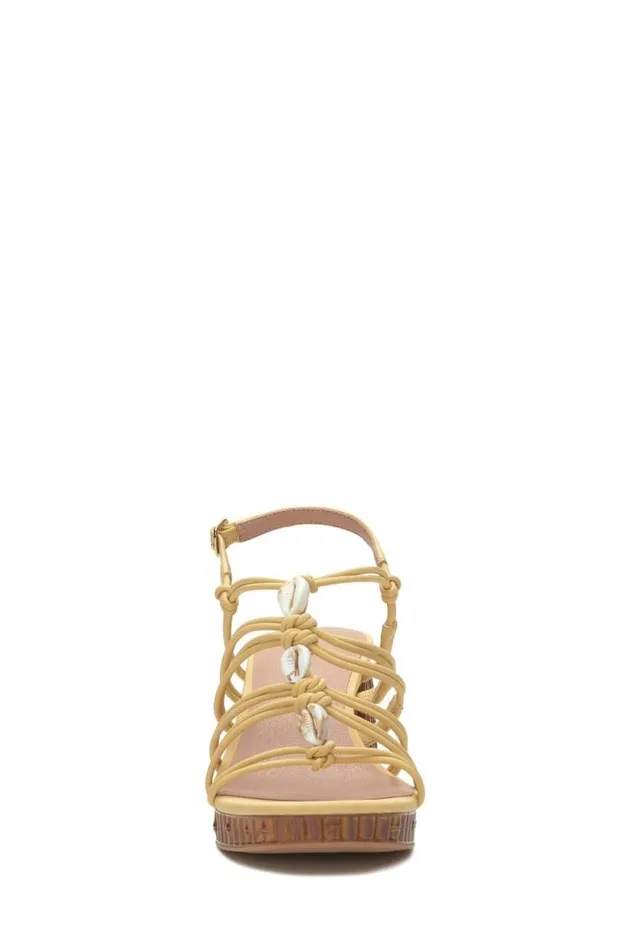 Lucky Brand Bassie Strappy Shell Block Heel Light Yellow Women Shoes