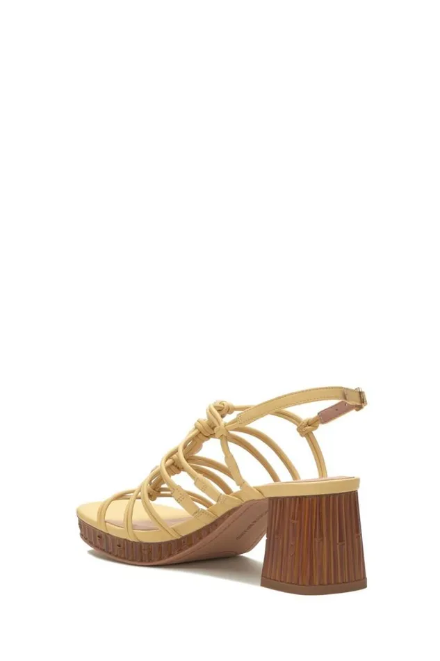 Lucky Brand Bassie Strappy Shell Block Heel Light Yellow Women Shoes