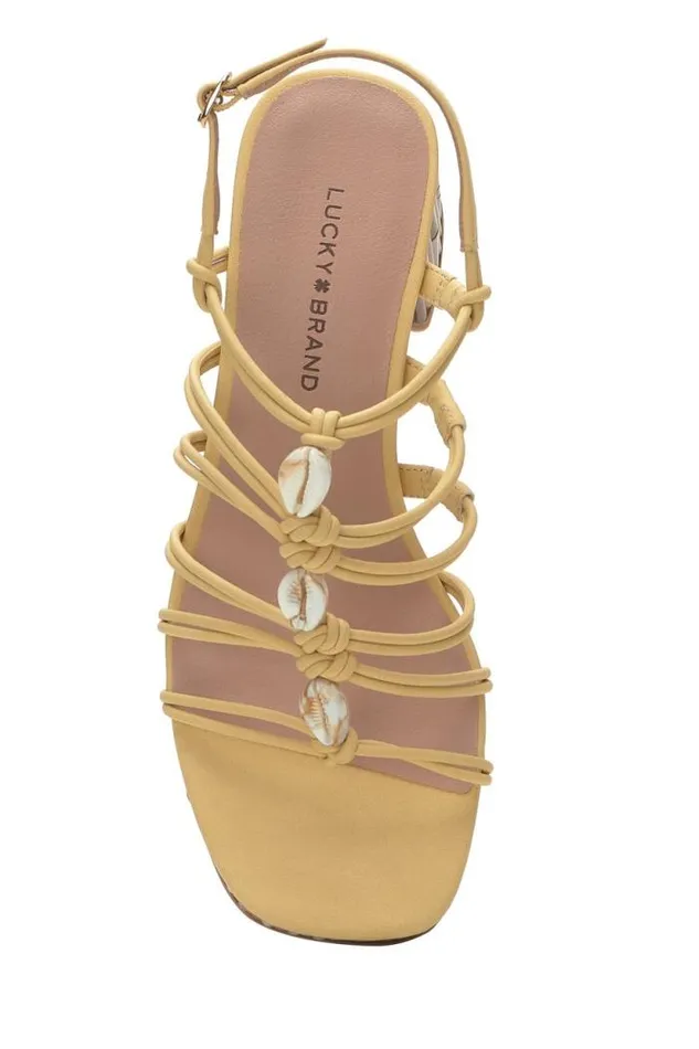 Lucky Brand Bassie Strappy Shell Block Heel Light Yellow Women Shoes