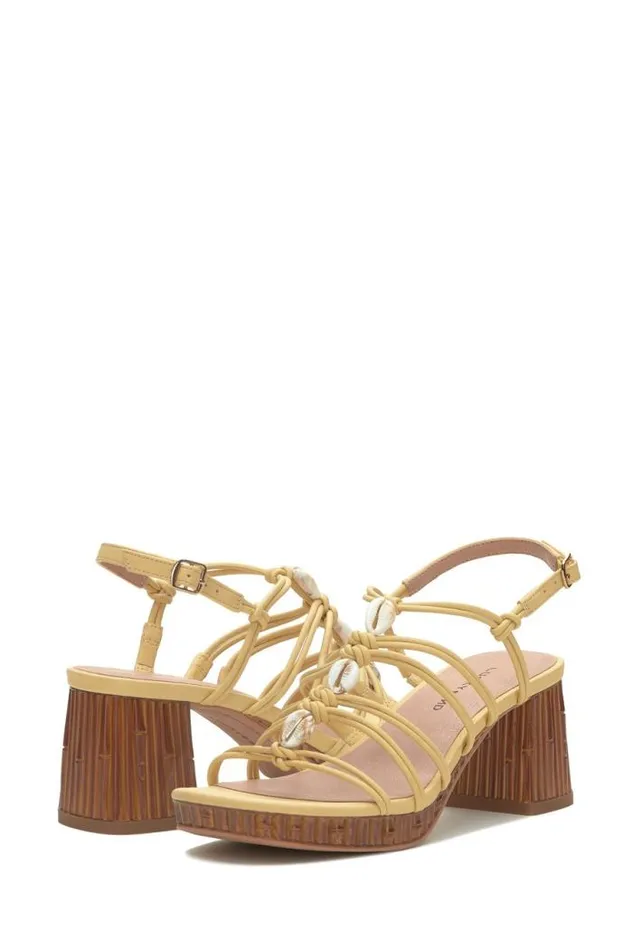 Lucky Brand Bassie Strappy Shell Block Heel Light Yellow Women Shoes