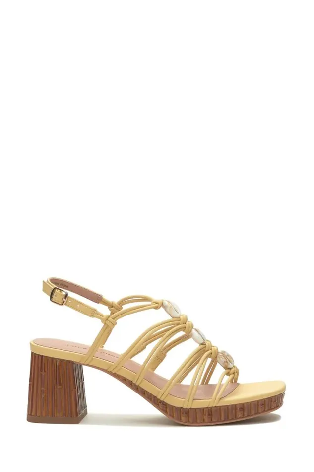 Lucky Brand Bassie Strappy Shell Block Heel Light Yellow Women Shoes