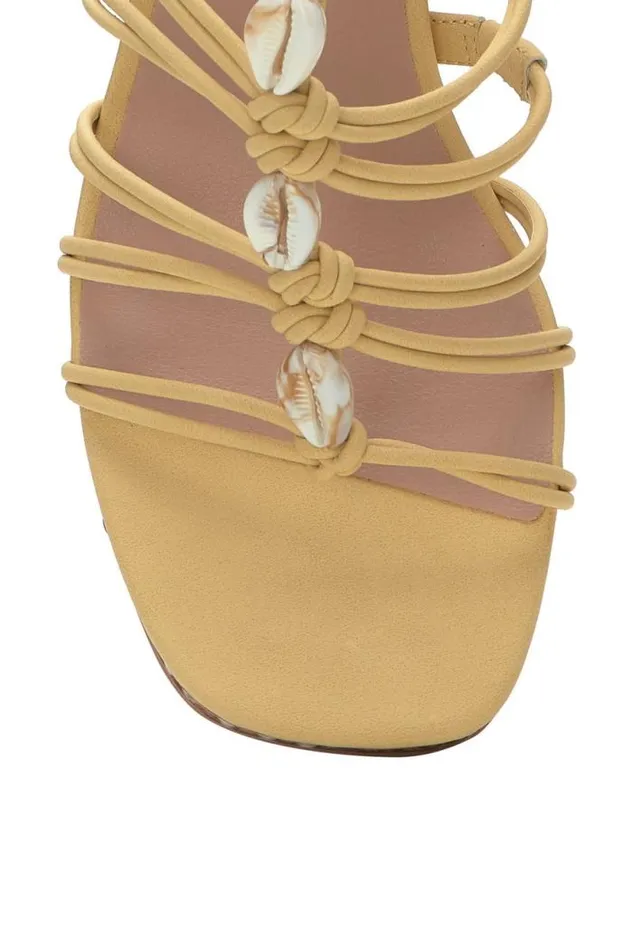 Lucky Brand Bassie Strappy Shell Block Heel Light Yellow Women Shoes
