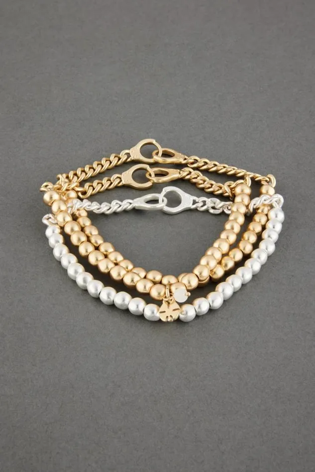 Lucky Brand Beaded Handcuff Bracelet Set Two Tone Women Jewelry