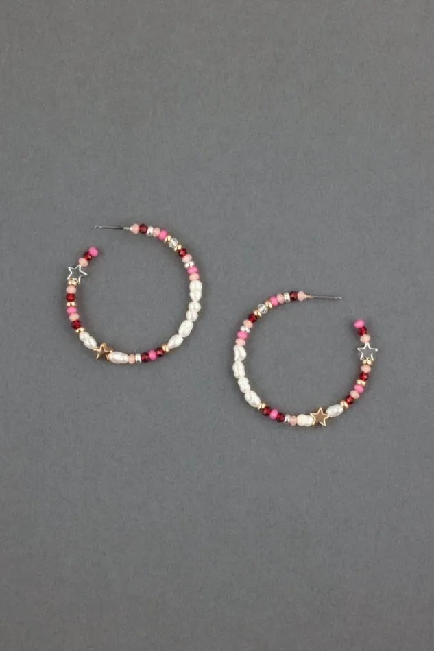 Lucky Brand Beaded Hoop Earring Two Tone Women Jewelry