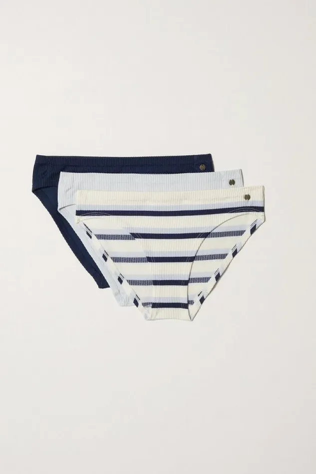 Lucky Brand Blue Striped Bikini Set Of 3 Buff Women Intimates and Sleepwear