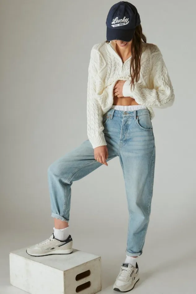 Lucky Brand Cable Zip Mock Neck Sweater Egret Women Sweaters and Sweatshirts