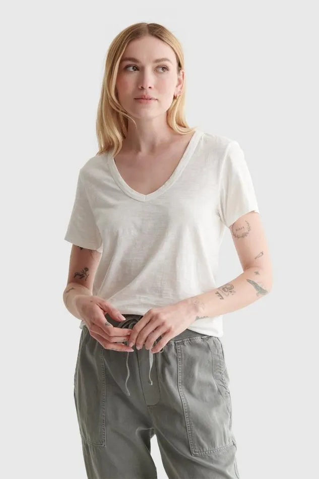 Lucky Brand Classic Vneck Bright White Women All Tops