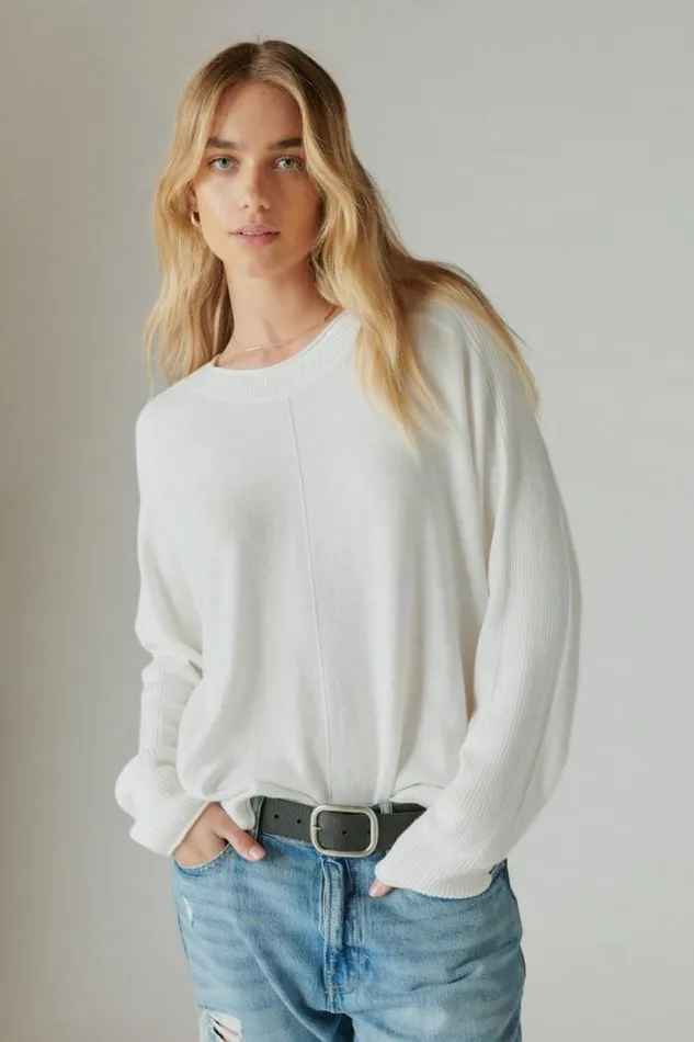 Lucky Brand Cloud Soft Pullover Cream Women Sweaters and Sweatshirts
