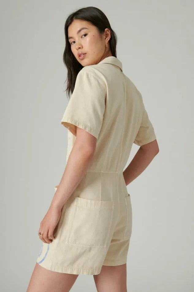 Lucky Brand Cocacola Ss Romper Whitecap Grey Women Jumpsuits and Overalls