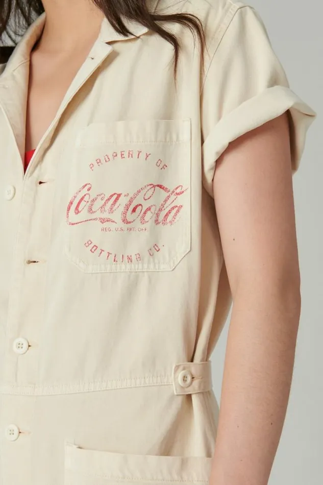 Lucky Brand Cocacola Ss Romper Whitecap Grey Women Jumpsuits and Overalls