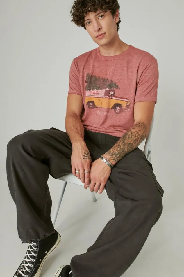 Lucky Brand Coca Cola Truck Tee Ruby Wine Men Graphic Tees