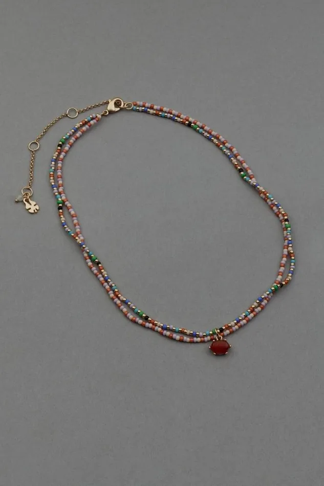 Lucky Brand Colorful Seed Bead Layer Necklace Gold Women Jewelry