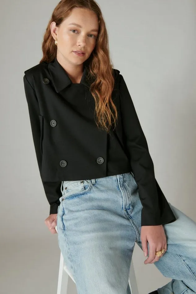 Lucky Brand Cropped Ponte Blazer Deep Black Women Jackets and Outerwear Lucky Brand Cropped Ponte Blazer Deep Black Women Jackets and Outerwear