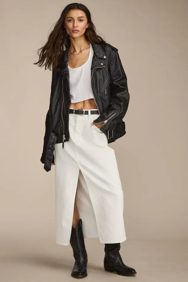 Lucky Brand Denim Maxi Skirt With Slit Bright White Women Skirts
