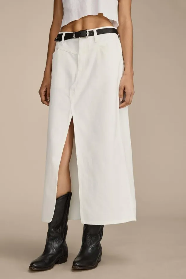 Lucky Brand Denim Maxi Skirt With Slit Bright White Women Skirts