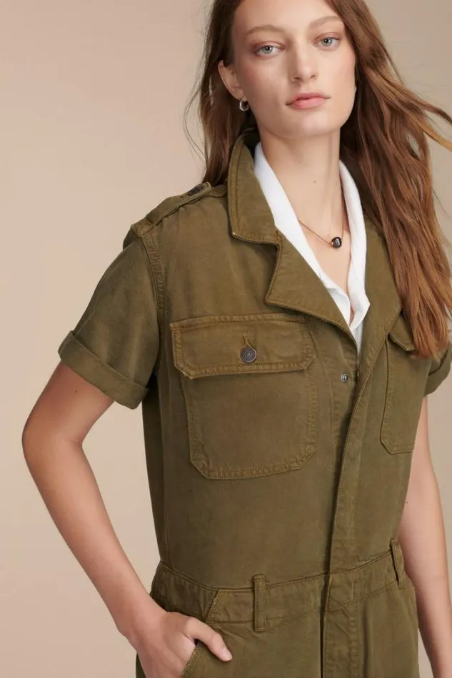 Lucky Brand Denim Utility Romper Dark Olive Women Jumpsuits and Overalls
