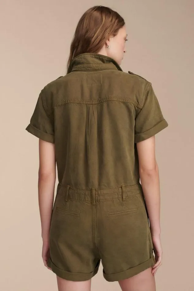 Lucky Brand Denim Utility Romper Dark Olive Women Jumpsuits and Overalls