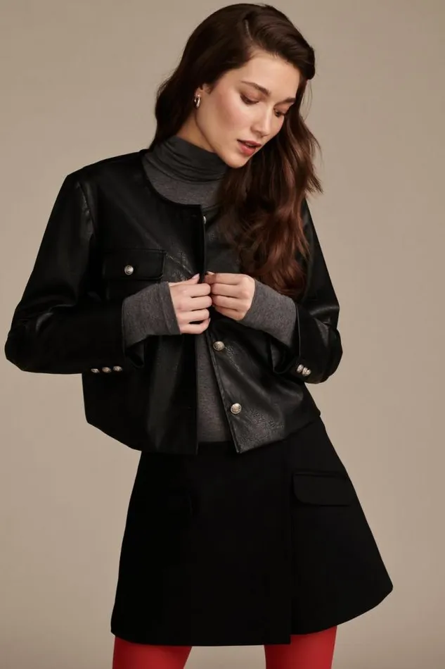 Lucky Brand Faux Leather Jacket Black Women Jackets and Outerwear