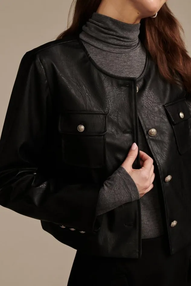 Lucky Brand Faux Leather Jacket Black Women Jackets and Outerwear