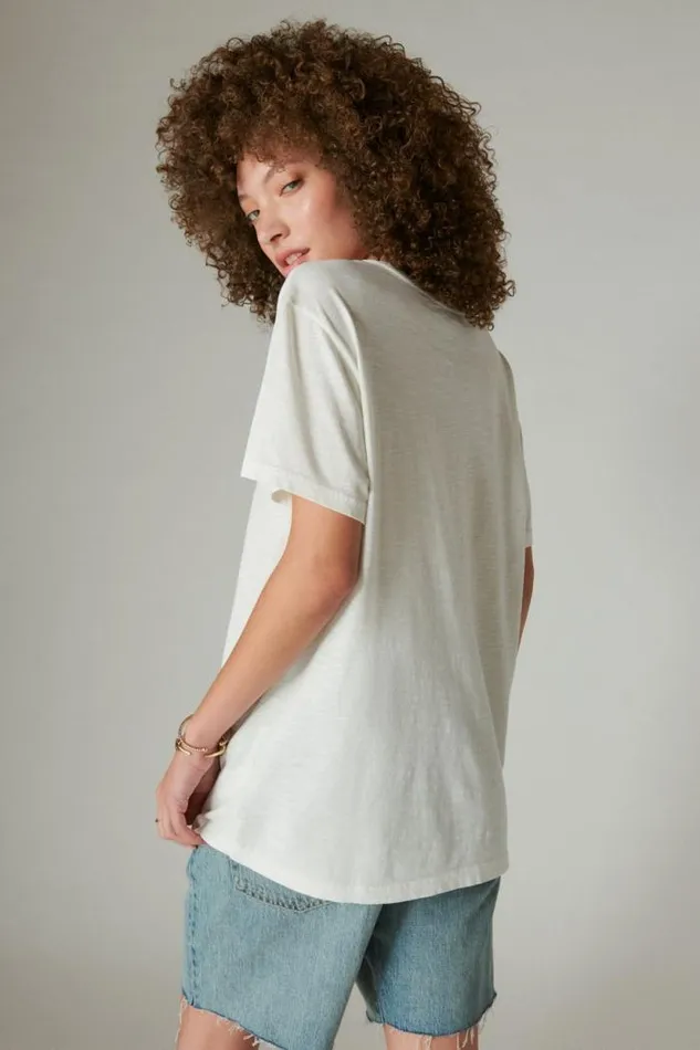 Lucky Brand Fender Roses Boyfriend Tee Cloud Dancer Women Graphic Tees