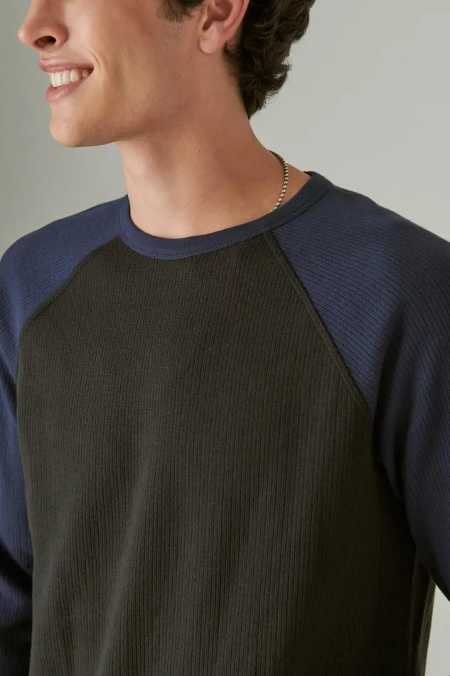 Lucky Brand French Rib Long Sleeve Crew Navy Multi Men Shirts and Tops